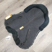 Quilted Rolled Sheepskin Half Pad *gc, mnr hair, older, holey edges, faded, rubs, clumpy, undone weak velcro
