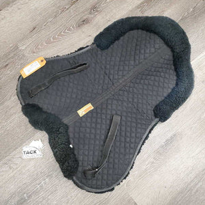 Quilted Rolled Sheepskin Half Pad *gc, mnr hair, older, holey edges, faded, rubs, clumpy, undone weak velcro
