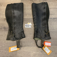 Hvy Leather Half Chaps *gc, dirty, faded?residue, inside: sm holes, stains & rubs
