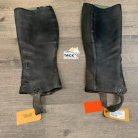 Hvy Leather Half Chaps *gc, dirty, faded?residue, inside: sm holes, stains & rubs
