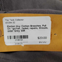 Hvy Cotton Breeches, Pull On *gc/fair, faded, repairs, threads, older

