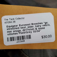 Euroseat Breeches *gc, stretched seat, older, hairy velcro, mnr snags, dirt?stain & loose stitches
