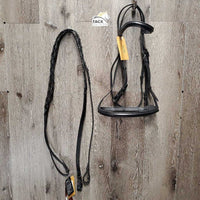 Leather Bridle & Braided Reins, tag *like new/xc, dents, creases *reins: new, stiff, bent
