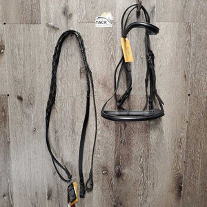 Leather Bridle & Braided Reins, tag *like new/xc, dents, creases *reins: new, stiff, bent