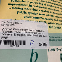 Animal Welfare by John Webster *fair/gc, faded, discolored, bent corners & edges, inscribed, cut out page
