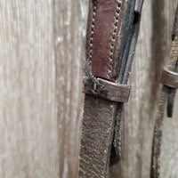 Pr Leather Donut Side Reins *gc, stiff, dry, scraped edges, mnr dirt, breaking keeper thread, twists