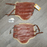 Closed Leather & Sheepskin Boots, buckles *xc/vgc, older, mnr hair, dirt & compressed fleece, scrapes
