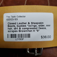 Closed Leather & Sheepskin Boots, buckles *xc/vgc, older, mnr hair, dirt & compressed fleece, scrapes
