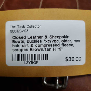 Closed Leather & Sheepskin Boots, buckles *xc/vgc, older, mnr hair, dirt & compressed fleece, scrapes