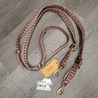 Braided Nylon Rope Round Loop Reins, 2 Conway Buckles, 2 Snaps *gc, dirty, stains, rubs, snags, faded
