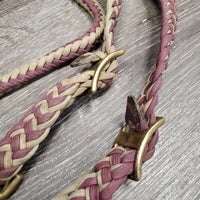 Braided Nylon Rope Round Loop Reins, 2 Conway Buckles, 2 Snaps *gc, dirty, stains, rubs, snags, faded
