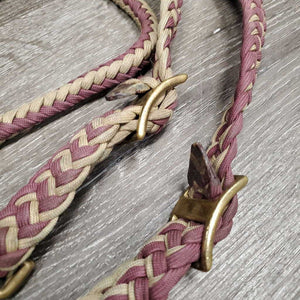 Braided Nylon Rope Round Loop Reins, 2 Conway Buckles, 2 Snaps *gc, dirty, stains, rubs, snags, faded