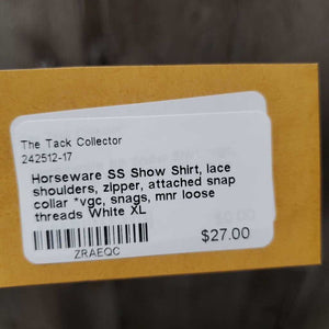 SS Show Shirt, lace shoulders, zipper, attached snap collar *vgc, snags, mnr loose threads