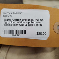 Cotton Breeches, Pull On *gc, older, stains, v.pulled seat seams, mnr rubs & pills
