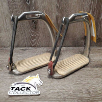 Pr Safety Stirrup Irons, grips, complete: 2 elastic & keepers *gc, scratches, mnr dirt, rubs, discolored
