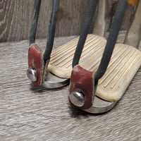 Pr Safety Stirrup Irons, grips, complete: 2 elastic & keepers *gc, scratches, mnr dirt, rubs, discolored
