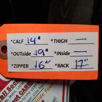 Pr Dressage Boots, zips, black roll plastic forms, widened *gc/fair, SPLIT Left Zipper, residue, scuffs, threads, stretched elastic