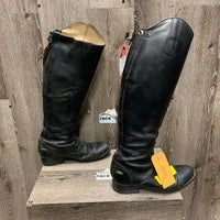 Pr Field Boots, zip, black plastic forms *gc, widened, threads, holey edges, scrapes, dings, older