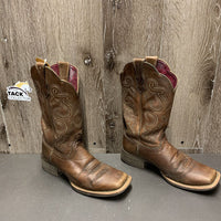 Pr Square Toe Western Cowgirl Boots *gc, clean & dirty edges, CRACK & SPLITS, toes: faded, scuffs, inner hair & rubs
