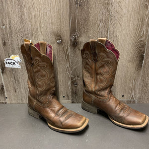 Pr Square Toe Western Cowgirl Boots *gc, clean & dirty edges, CRACK & SPLITS, toes: faded, scuffs, inner hair & rubs