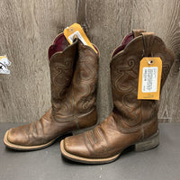 Pr Square Toe Western Cowgirl Boots *gc, clean & dirty edges, CRACK & SPLITS, toes: faded, scuffs, inner hair & rubs
