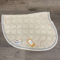 Thick Quilt Jumper Saddle Pad, 1x, piping *gc, stained, dingy, cut tabs, rubbed piping and bindng edges

