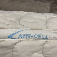 Thick Quilt Jumper Saddle Pad, 1x, piping *gc, stained, dingy, cut tabs, rubbed piping and bindng edges
