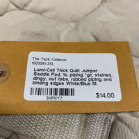 Thick Quilt Jumper Saddle Pad, 1x, piping *gc, stained, dingy, cut tabs, rubbed piping and bindng edges
