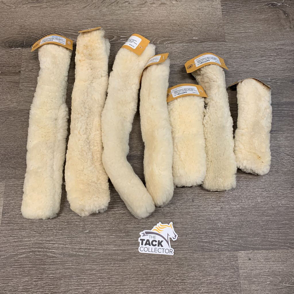 8 pieces Sheepskin Halter Fuzzies, Bag *vgc, mnr stains?dirt, clumps, flattened spots *missing 1 Chin piece