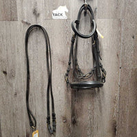 Rsd/Padded Thick Bridle, Bling Browband, Buckles, Plain Reins *gc, dirty, film, chewed, KB B.Band, older
