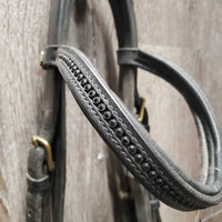 Rsd/Padded Thick Bridle, Bling Browband, Buckles, Plain Reins *gc, dirty, film, chewed, KB B.Band, older
