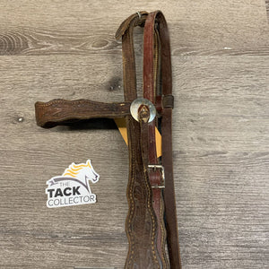 Vintage Tooled Headstall, Aluminum Curb Bit *gc, stiff, dry, mismatched throatlatch