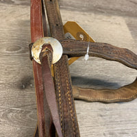 Vintage Tooled Headstall, Aluminum Curb Bit *gc, stiff, dry, mismatched throatlatch
