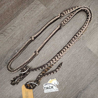 Braided Nylon Rope Western Round Reins, 2 conway buckles *fair/gc, stains, dirt, snags, discolored, rubs, faded
