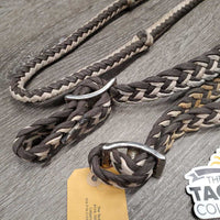 Braided Nylon Rope Western Round Reins, 2 conway buckles *fair/gc, stains, dirt, snags, discolored, rubs, faded
