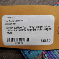 Nylon Latigo *gc, dirty, edge rubs, no laces, stains, frayed hole edges
