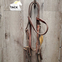 Thick Double Stitched Leather Headstall, laces *gc, mnr dirt, dry, dusty, creases, stains, mnr scrapes
