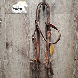 Thick Double Stitched Leather Headstall, laces *gc, mnr dirt, dry, dusty, creases, stains, mnr scrapes