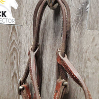 Thick Double Stitched Leather Headstall, laces *gc, mnr dirt, dry, dusty, creases, stains, mnr scrapes
