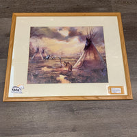 Hulan Fleming Native American "Crow Camp" Print, Wood Frame, Matted *vgc, mnr dirt, mnr loose frame
