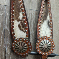 Sliding One Ear Studded Leather Western Headstall, cow hide cheeks *like new
