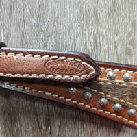 Sliding One Ear Studded Leather Western Headstall, cow hide cheeks *like new
