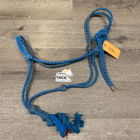 Stiff Thick Nylon Rope Halter, attached nylon lead *dirty, frayed, older, stains, snags, cut rope
