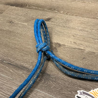 Stiff Thick Nylon Rope Halter, attached nylon lead *dirty, frayed, older, stains, snags, cut rope
