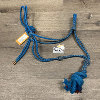 Stiff Thick Nylon Rope Halter, attached nylon lead *dirty, frayed, older, stains, snags, cut rope
