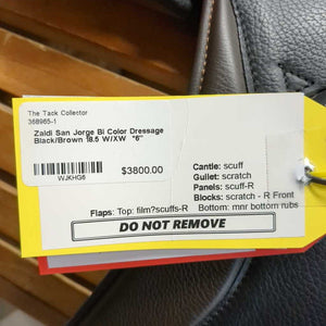 18.5 W/XW *6" Zaldi San Jorge Bi Color Dressage, Xlg External Front Blocks, Wool Flocking, Rear Gusset Panels, Flaps: 17.5"L x 12.75"W Serial #: 170622 18 1/2 34