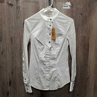 LS Show Shirt *No Collar, loose button threads, gc/fair, v.crinkled, pit stains, puckered collar
