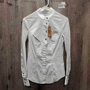 LS Show Shirt *No Collar, loose button threads, gc/fair, v.crinkled, pit stains, puckered collar