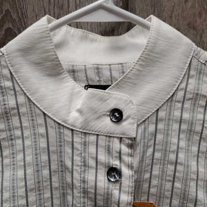 LS Show Shirt *No Collar, loose button threads, gc/fair, v.crinkled, pit stains, puckered collar