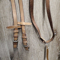 FS/Rsd Padded Bridle, Plain Reins *gc, dry, stiff, clean, scraped edges, stains, mnr mismatched
